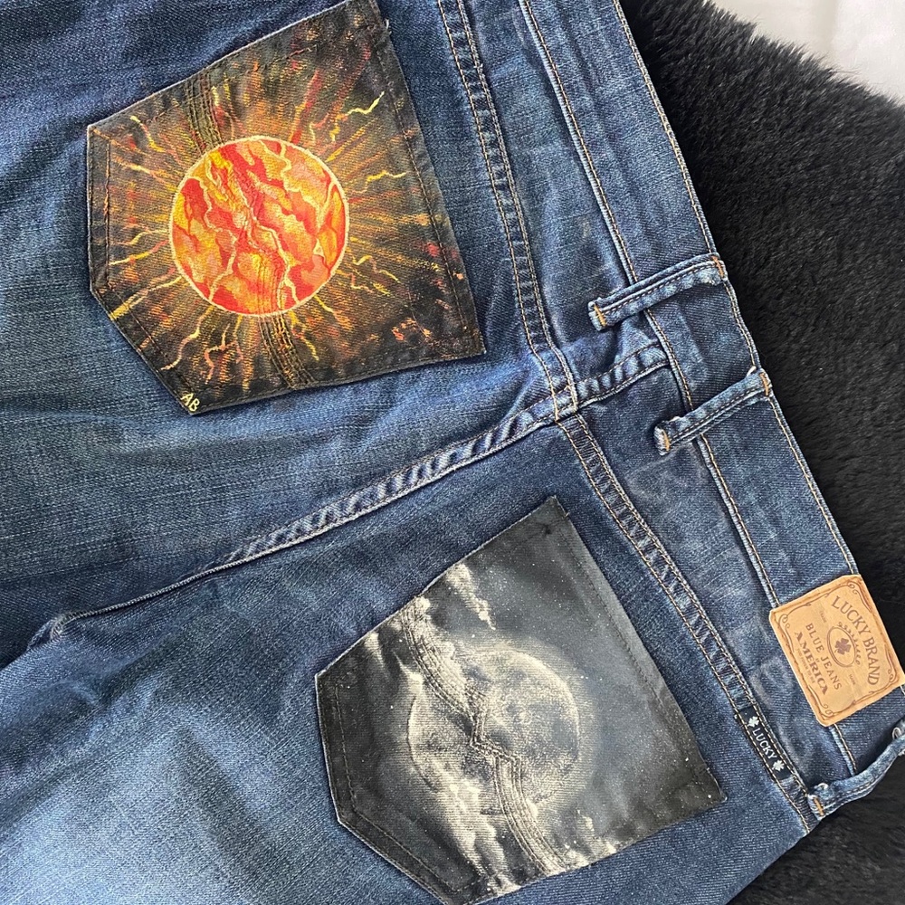 🌞 Heavenly Bodies Hand-Painted Lucky Jeans 🌚